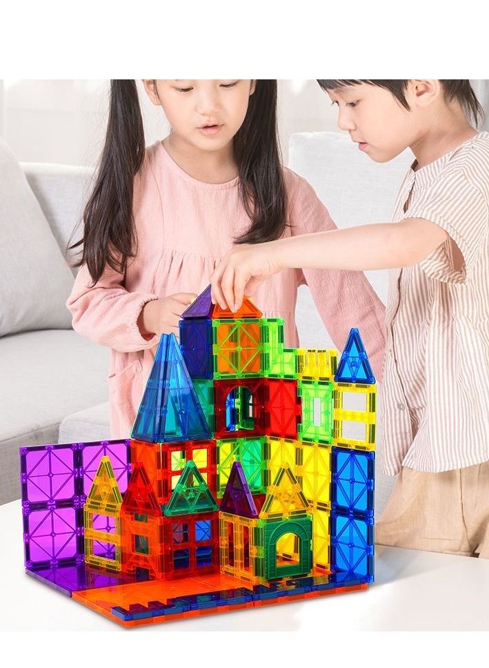 xppier 100 قطعة من بلاط البناء المغناطيسي، لون واضح ونابض بالحياة، التعلم المبكر، مكعبات بناء مغناطيسية ثلاثية الأبعاد، لوحات لعب البناء، إبداع يفوق الخيال (100 قطعة بلاط) - Image 4